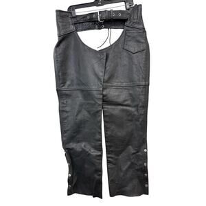 Interstate Leather Black Leather Motorcycle Chaps Sz Large GS